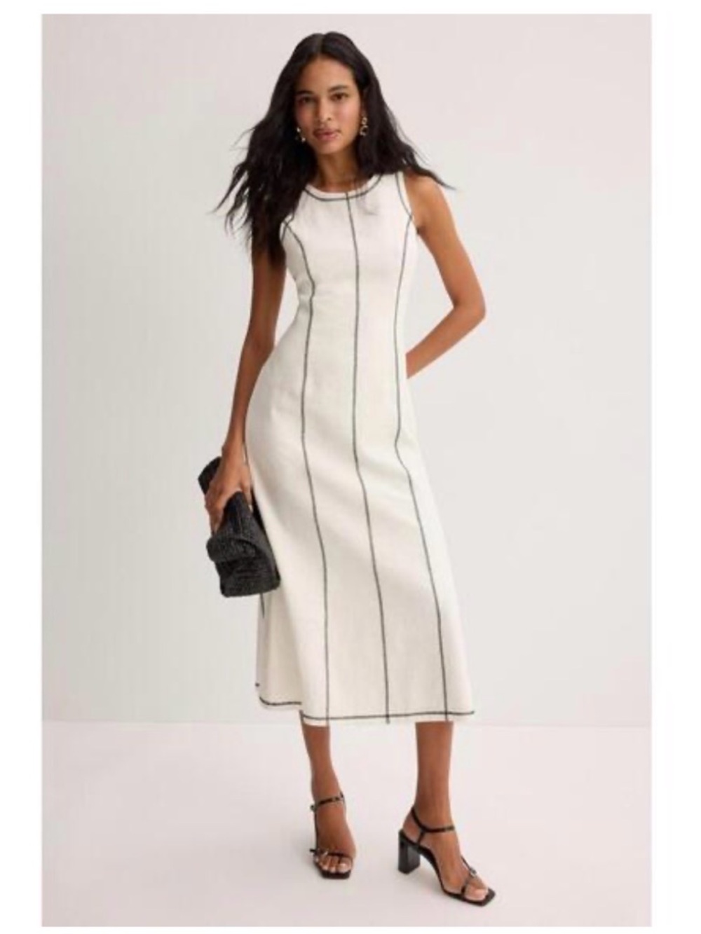 Donna Morgan Women’s White Sleeveless Sheath with Stitching Detail Midi Dress